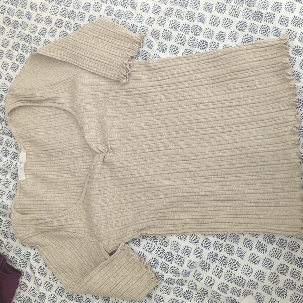 Lush V-Neck Ribbed Sweater in Beige